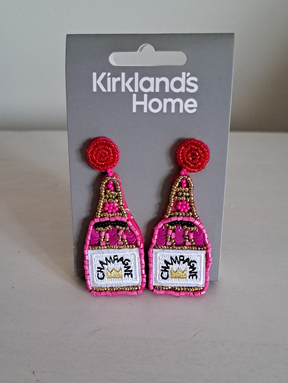 Pink Champagne Bottle  Earrings